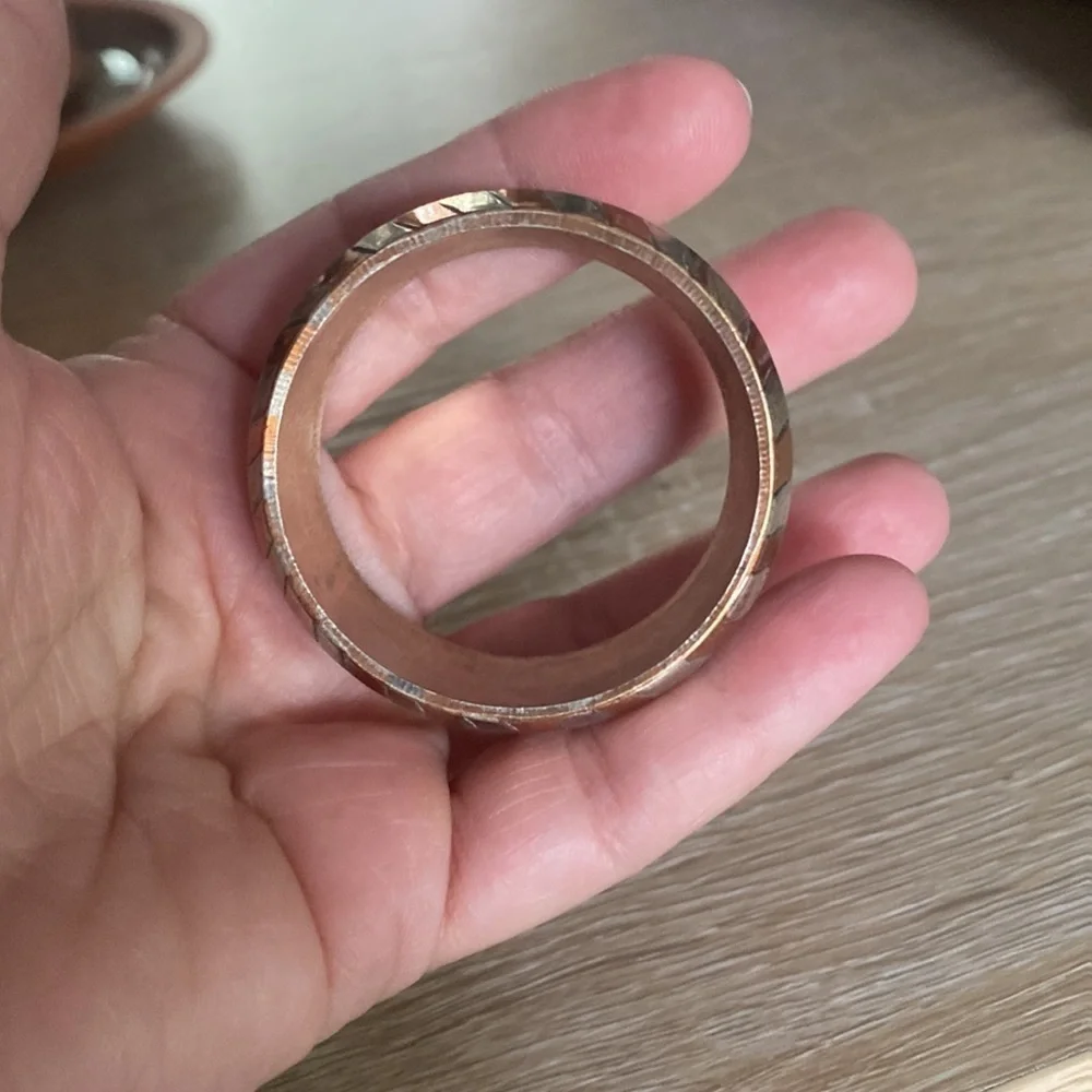 Vintage Gold and Silver Metal Geometric Pattern Set of 4 Napkin Rings
